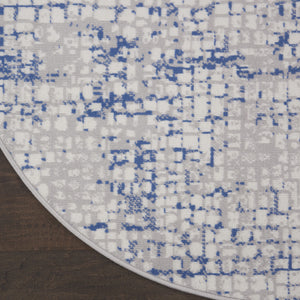 Homeroots 8' Ivory Blue And Gray Abstract Round Rug - Durable, Stain Resistant, Modern Design For Any Space  Polyester 552300