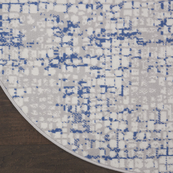 Homeroots 8' Ivory Blue And Gray Abstract Round Rug - Durable, Stain Resistant, Modern Design For Any Space  Polyester 552300
