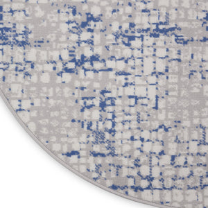 HomeRoots 8' Abstract Geometric Pattern Rug in Ivory, Blue, and Gray - Durable, Stain-Resistant for Modern Spaces 8' Round 552300