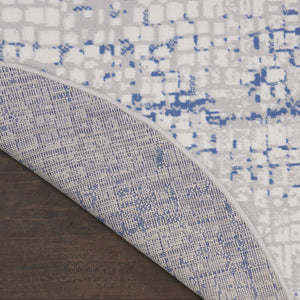 Homeroots 8' Ivory Blue And Gray Abstract Round Rug - Durable, Stain Resistant, Modern Design For Any Space  Polyester 552300