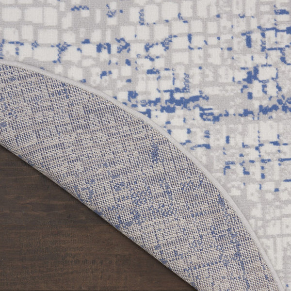 Homeroots 8' Ivory Blue And Gray Abstract Round Rug - Durable, Stain Resistant, Modern Design For Any Space  Polyester 552300