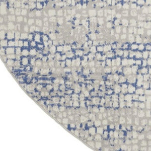 HomeRoots 8' Abstract Geometric Pattern Rug in Ivory, Blue, and Gray - Durable, Stain-Resistant for Modern Spaces 8' Round 552300