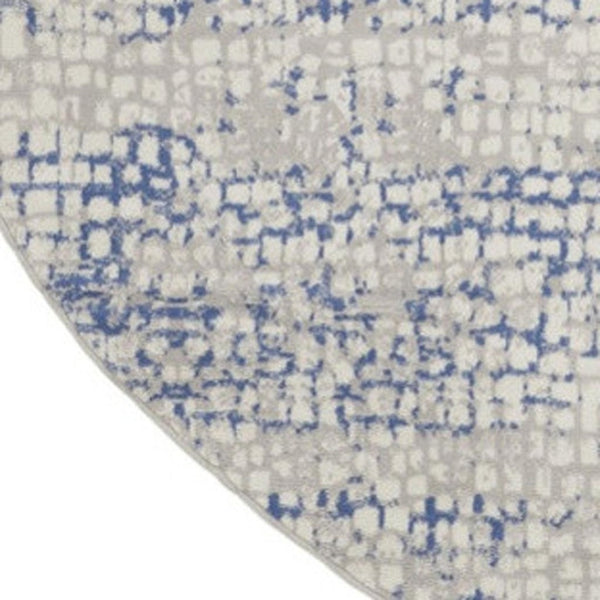 HomeRoots 8' Abstract Geometric Pattern Rug in Ivory, Blue, and Gray - Durable, Stain-Resistant for Modern Spaces 8' Round 552300