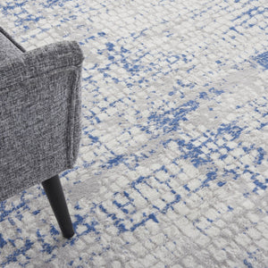 Homeroots 8' Ivory Blue And Gray Abstract Round Rug - Durable, Stain Resistant, Modern Design For Any Space  Polyester 552300