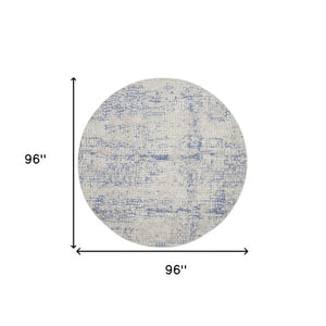Homeroots 8' Ivory Blue And Gray Abstract Round Rug - Durable, Stain Resistant, Modern Design For Any Space  Polyester 552300