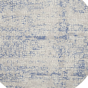 Homeroots 8' Ivory Blue And Gray Abstract Round Rug - Durable, Stain Resistant, Modern Design For Any Space  Polyester 552300
