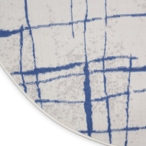 HomeRoots 8' Abstract Distressed Ivory and Blue Rug - Modern Geometric Design for Stylish, Family-Friendly Spaces 8' Round 552301