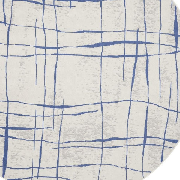 HomeRoots 8' Abstract Distressed Ivory and Blue Rug - Modern Geometric Design for Stylish, Family-Friendly Spaces 8' Round 552301