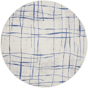 HomeRoots 8' Abstract Distressed Ivory and Blue Rug - Modern Geometric Design for Stylish, Family-Friendly Spaces 8' Round 552301