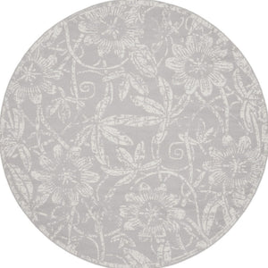 HomeRoots 8' Distressed Floral Ivory and Gray Rug - Timeless Charm, Durable Design for Cozy Homes and Spaces 8' Round 552302