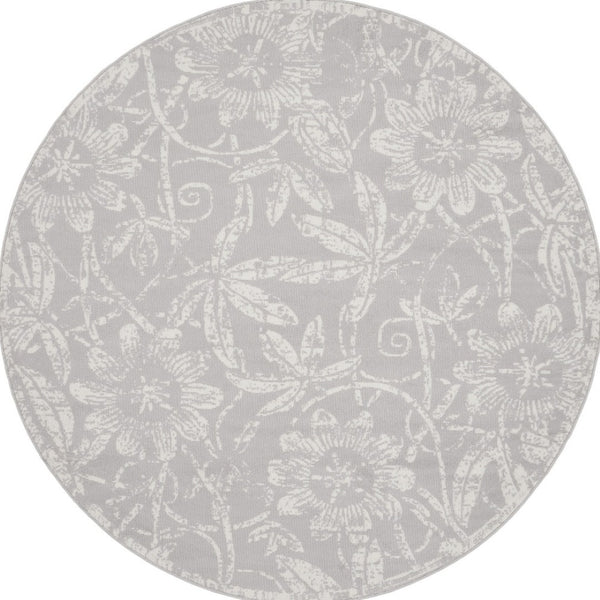 HomeRoots 8' Distressed Floral Ivory and Gray Rug - Timeless Charm, Durable Design for Cozy Homes and Spaces 8' Round 552302