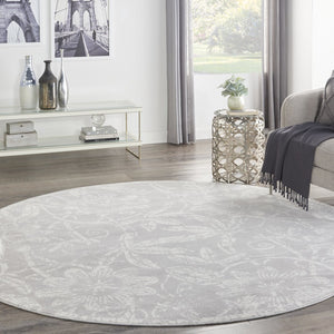 HomeRoots 8' Distressed Floral Ivory and Gray Rug - Timeless Charm, Durable Design for Cozy Homes and Spaces 8' Round 552302