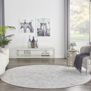 HomeRoots 8' Distressed Floral Ivory and Gray Rug - Timeless Charm, Durable Design for Cozy Homes and Spaces 8' Round 552302
