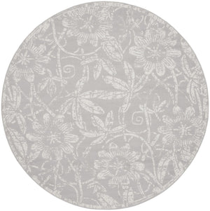 HomeRoots 8' Distressed Floral Ivory and Gray Rug - Timeless Charm, Durable Design for Cozy Homes and Spaces 8' Round 552302