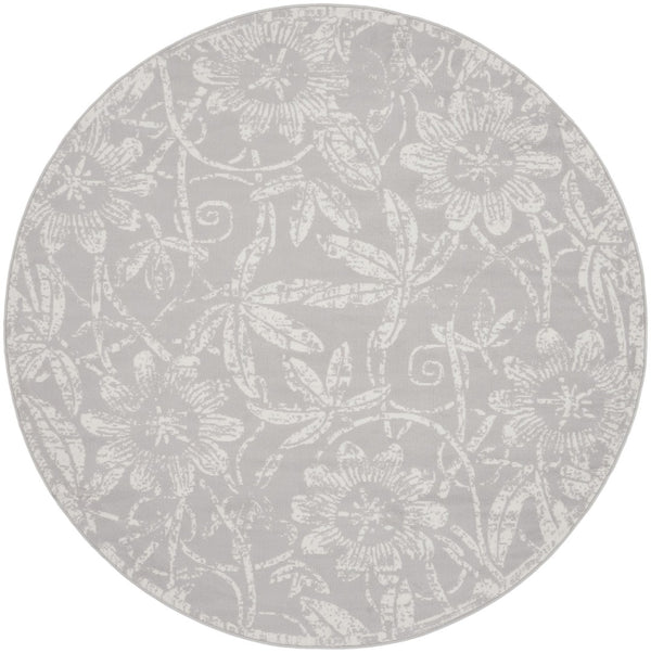HomeRoots 8' Distressed Floral Ivory and Gray Rug - Timeless Charm, Durable Design for Cozy Homes and Spaces 8' Round 552302