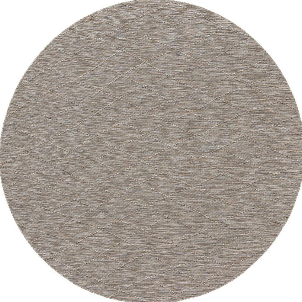 HomeRoots 8' Gray and Light Gray Round Geometric Area Rug – Stylish, Durable Indoor/Outdoor Décor for Any Space 552303