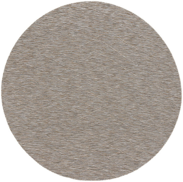 HomeRoots 8' Gray and Light Gray Round Geometric Area Rug – Stylish, Durable Indoor/Outdoor Décor for Any Space 552303