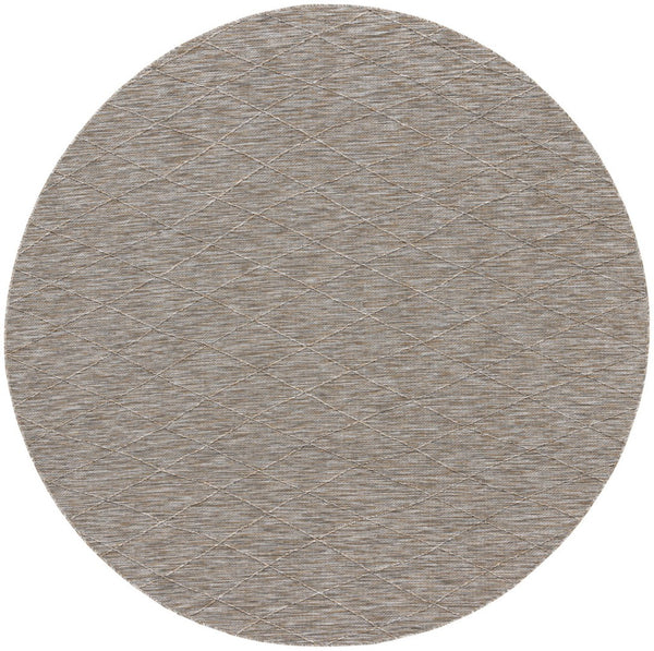 HomeRoots 8' Gray and Light Gray Round Geometric Area Rug – Stylish, Durable Indoor/Outdoor Décor for Any Space 552303