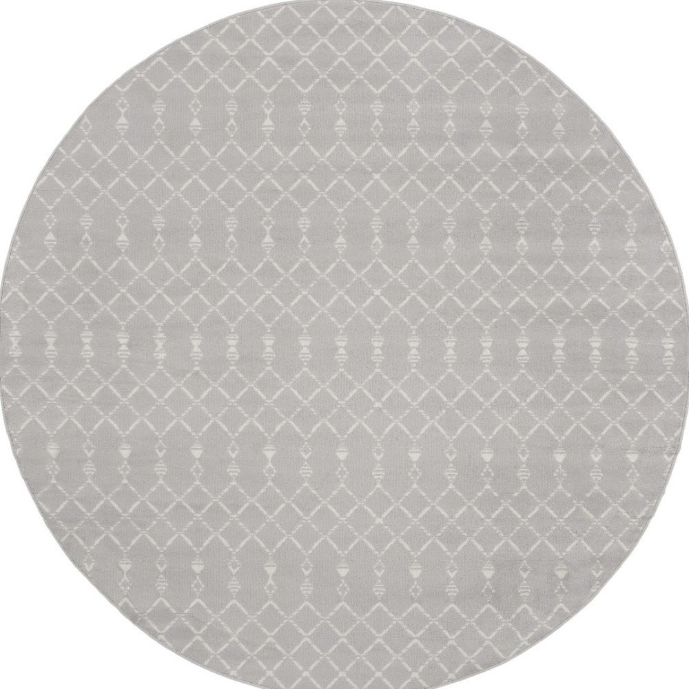 HomeRoots 8' Gray and Ivory Geometric Rug - Modern Bohemian Design for Durable, Family-Friendly Spaces 8' Round 552304
