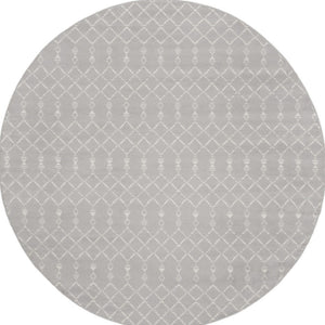 Homeroots 8' Gray And Ivory Geometric Round Rug – Stylish, Durable, Stain-resistant For Kids And Pets, 96-inch  Polyester 552304