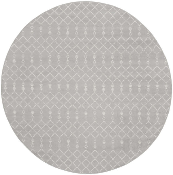 HomeRoots 8' Gray and Ivory Geometric Rug - Modern Bohemian Design for Durable, Family-Friendly Spaces 8' Round 552304