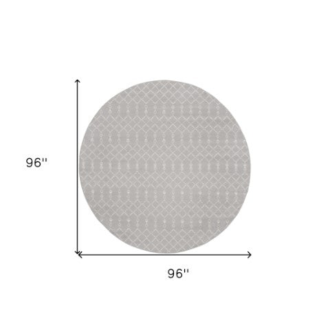 Homeroots 8' Gray And Ivory Geometric Round Rug – Stylish, Durable, Stain-resistant For Kids And Pets, 96-inch  Polyester 552304
