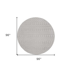 Homeroots 8' Gray And Ivory Geometric Round Rug – Stylish, Durable, Stain-resistant For Kids And Pets, 96-inch  Polyester 552304