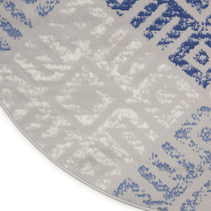 HomeRoots 8' Geometric Area Rug in Beige, Blue, and Gray - Stylish, Durable, and Perfect for Family Living Spaces 8' Round 552305