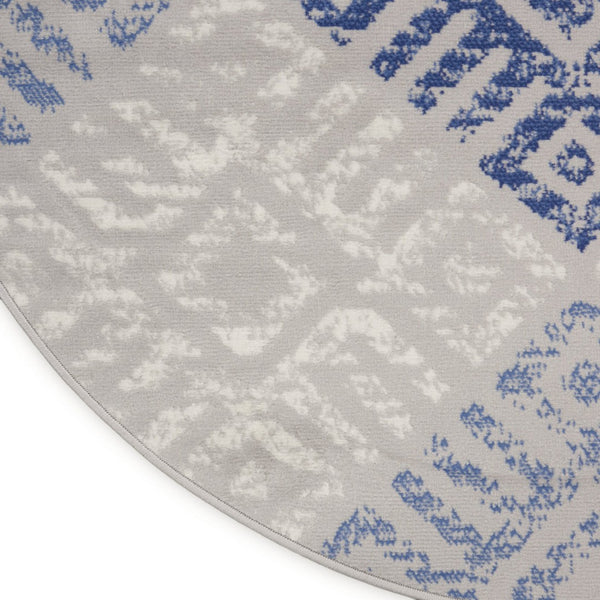 HomeRoots 8' Geometric Area Rug in Beige, Blue, and Gray - Stylish, Durable, and Perfect for Family Living Spaces 8' Round 552305