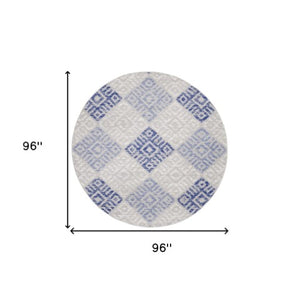 Homeroots 8' Stylish Beige, Blue & Gray Geometric Round Rug – Durable, Stain Resistant, Perfect For Family Spaces!  Polypropylene 552305