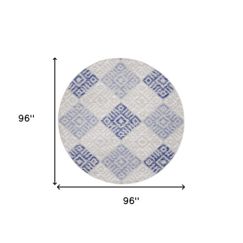Homeroots 8' Stylish Beige, Blue & Gray Geometric Round Rug – Durable, Stain Resistant, Perfect For Family Spaces!  Polypropylene 552305