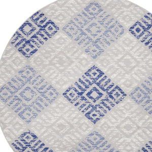 Homeroots 8' Stylish Beige, Blue & Gray Geometric Round Rug – Durable, Stain Resistant, Perfect For Family Spaces!  Polypropylene 552305