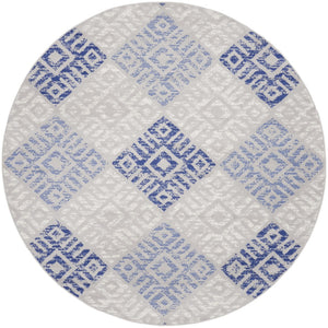 HomeRoots 8' Geometric Area Rug in Beige, Blue, and Gray - Stylish, Durable, and Perfect for Family Living Spaces 8' Round 552305
