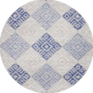 Homeroots 8' Stylish Beige, Blue & Gray Geometric Round Rug – Durable, Stain Resistant, Perfect For Family Spaces!  Polypropylene 552305