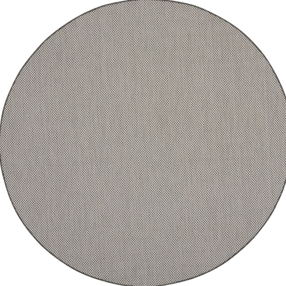 HomeRoots 8' Round Geometric Area Rug in Ivory & Charcoal - Stylish, Durable, Indoor/Outdoor Accent Piece 552306