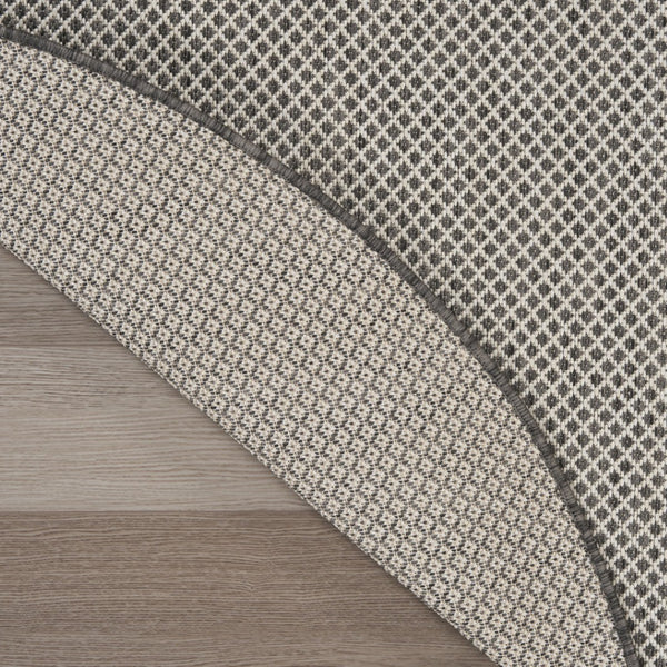HomeRoots 8' Round Geometric Area Rug in Ivory & Charcoal - Stylish, Durable, Indoor/Outdoor Accent Piece 552306