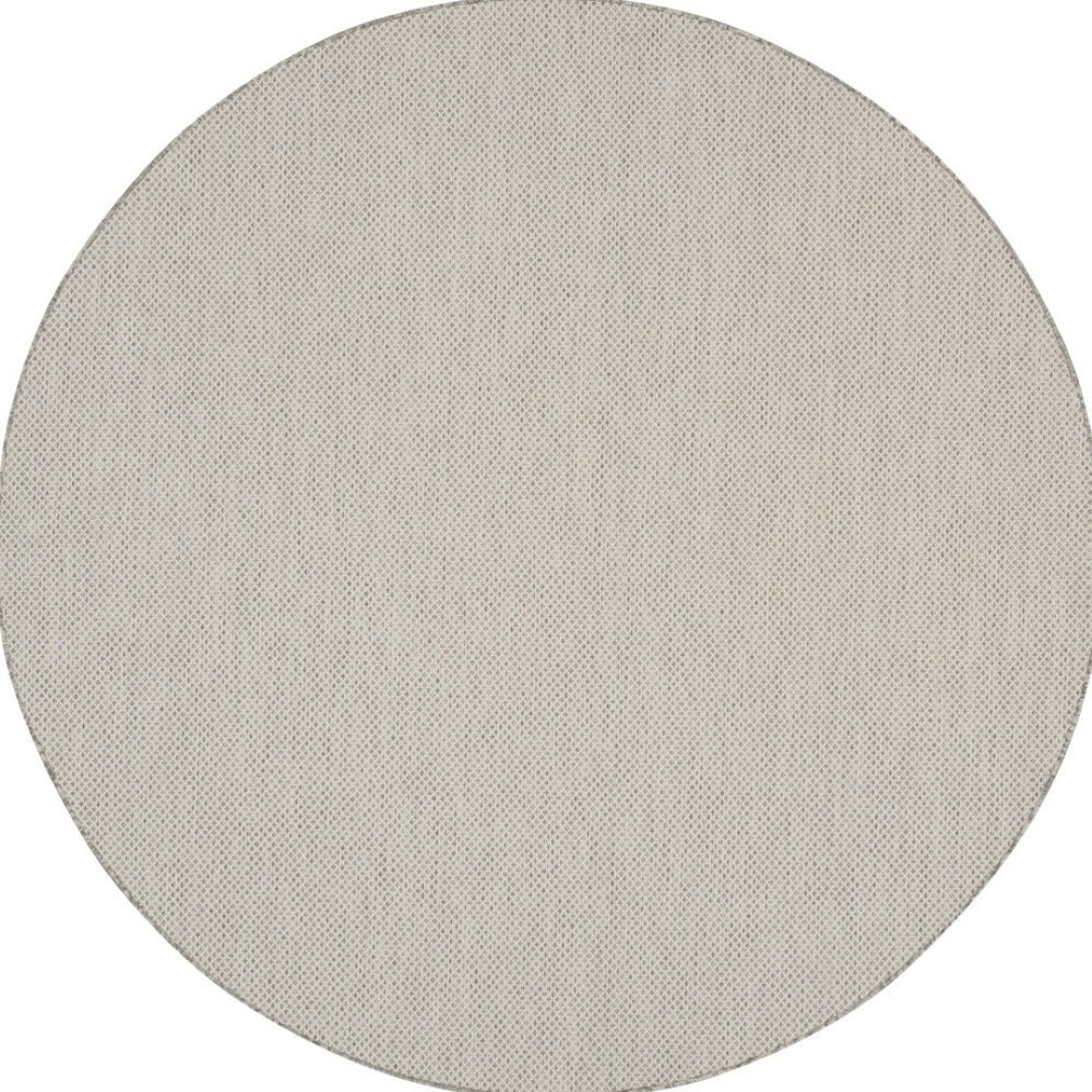 HomeRoots 8' Ivory and Silver Round Geometric Area Rug - Stylish, Durable, Indoor/Outdoor Decor for Any Space 552307