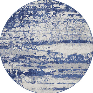 Homeroots 8' Ivory And Navy Blue Abstract Round Rug  Polypropylene 552308