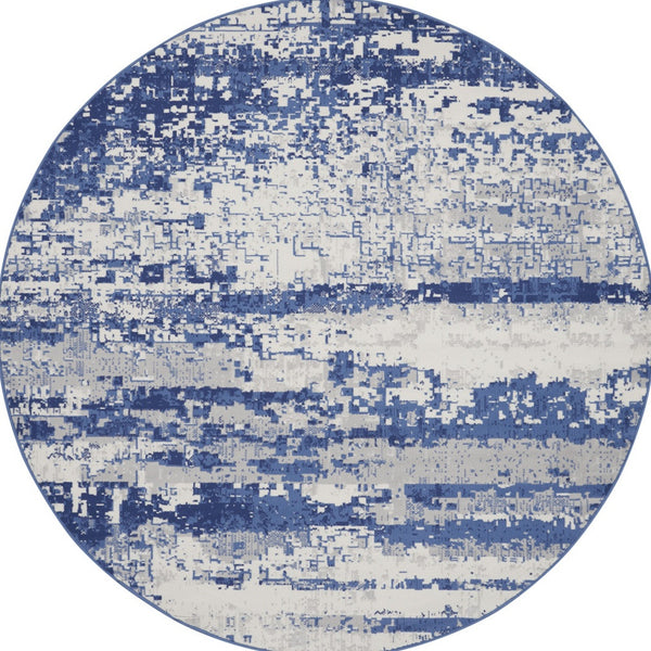 Homeroots 8' Ivory And Navy Blue Abstract Round Rug  Polypropylene 552308