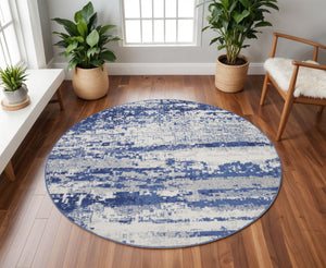 Homeroots 8' Ivory And Navy Blue Abstract Round Rug  Polypropylene 552308