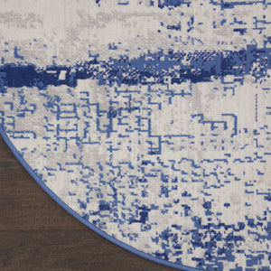 Homeroots 8' Ivory And Navy Blue Abstract Round Rug  Polypropylene 552308