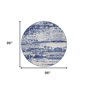 Homeroots 8' Ivory And Navy Blue Abstract Round Rug  Polypropylene 552308