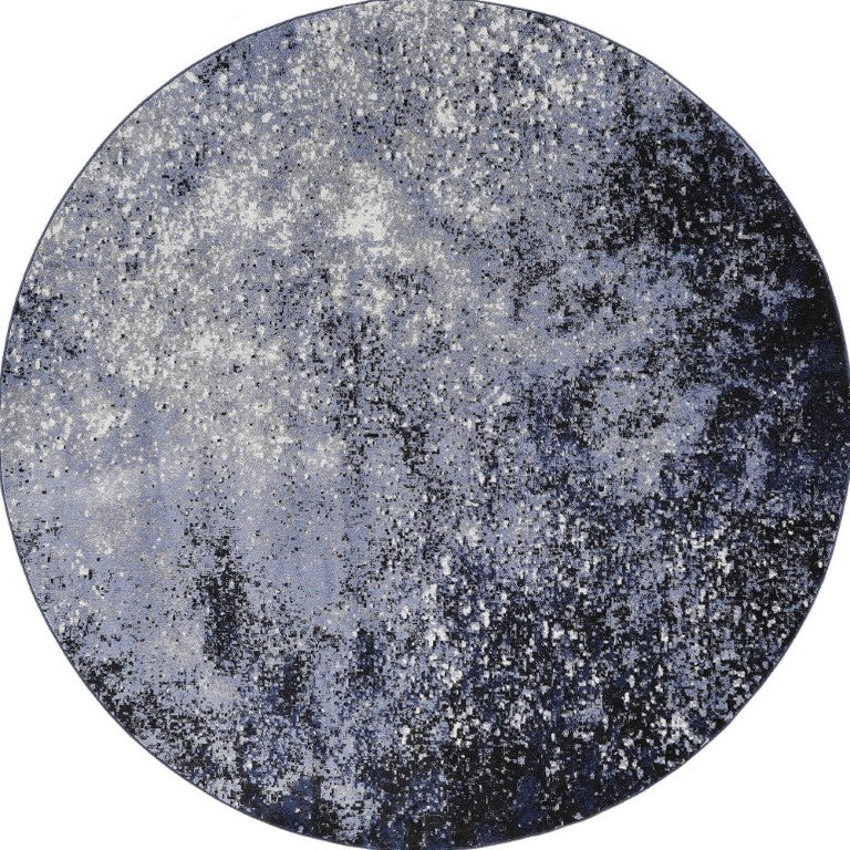 HomeRoots 8 Foot Round Abstract Area Rug in Blue Gray Polypropylene for Modern Living Rooms 552310