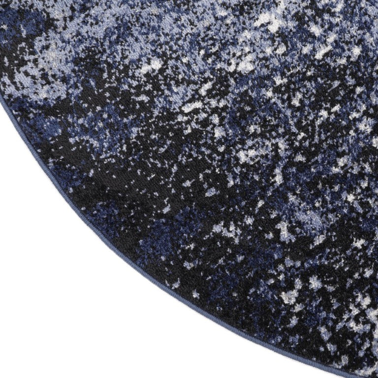 HomeRoots 8 Foot Round Abstract Area Rug in Blue Gray Polypropylene for Modern Living Rooms 552310