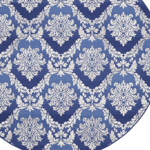 Homeroots 8' Ivory And Blue Damask Distressed Round Rug - Durable, Stain Resistant, Perfect For Family Spaces  Polyester 552311