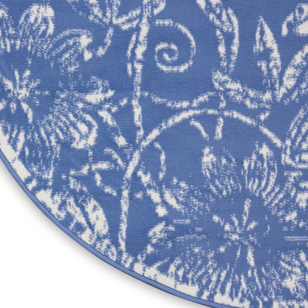 HomeRoots 8' Ivory and Blue Floral Rug - Timeless Distressed Design for Cozy Living Spaces and Easy Care 8' Round 552316