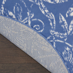 Homeroots 8' Ivory And Blue Floral Distressed Round Rug - Durable, Stain-resistant, Perfect For Kids & Pets!  Polyester 552316