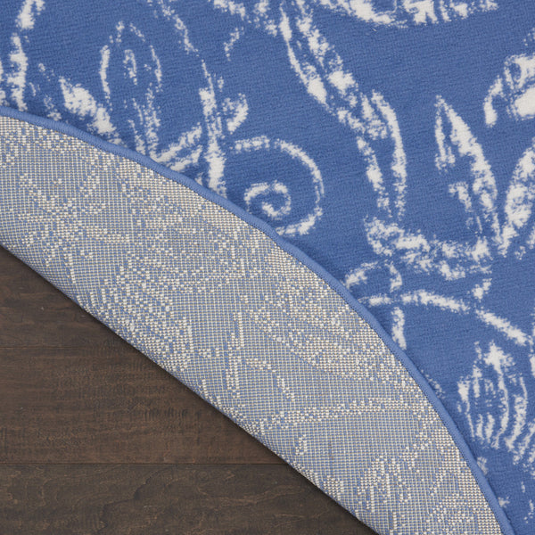 Homeroots 8' Ivory And Blue Floral Distressed Round Rug - Durable, Stain-resistant, Perfect For Kids & Pets!  Polyester 552316