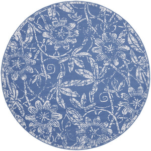 HomeRoots 8' Ivory and Blue Floral Rug - Timeless Distressed Design for Cozy Living Spaces and Easy Care 8' Round 552316
