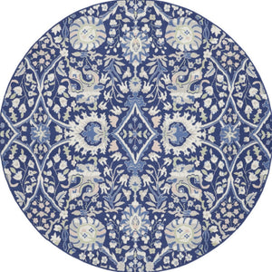 HomeRoots 8' Floral Navy Blue, Ivory, and Beige Rug - Durable, Stain-Resistant Design for Cozy Living Spaces 8' Round 552317